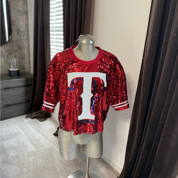 Tops - Red Sequin Top with Large T
